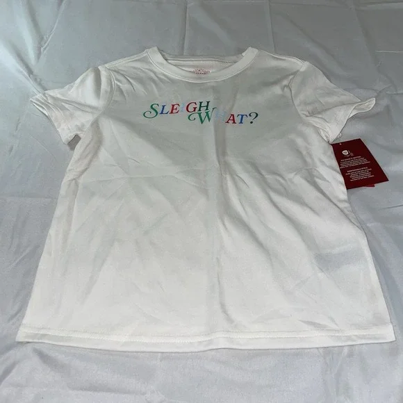 Wondershop Kids Sleigh What Holiday Pajama Shirt White XS 4/5 Recycled Polyester