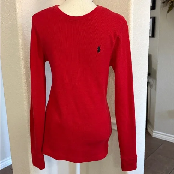 Polo Ralph Lauren red thermal waffle knit henley long sleeve shirt Size M