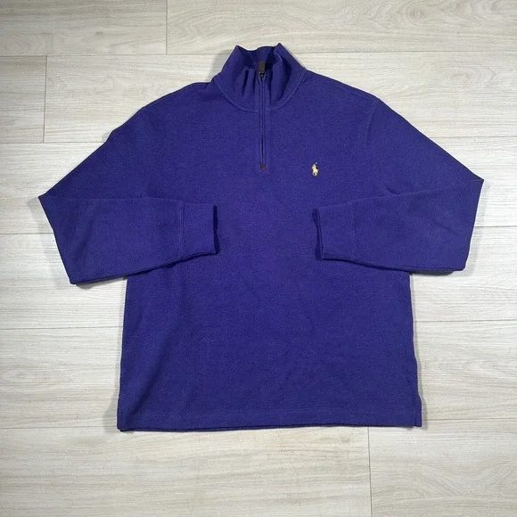 Polo Ralph Lauren Quarter Zip Pullover Mens Large Purple Cotton Mock Neck Preppy