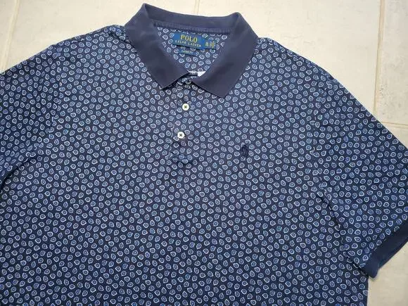 Polo Ralph Lauren Men's XL Shirt Navy Blue Floral Slim Fit Casual Short Sleeve