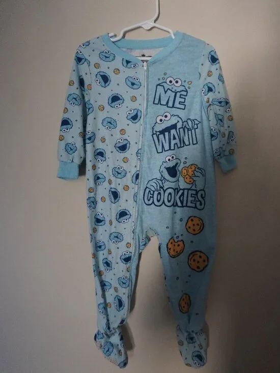 Sesame Street Light Blue Cookie Monster One-Piece Pajamas