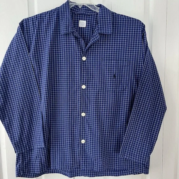 Polo Ralph Lauren Sleepwear-L/XL-blue & White Plaid-Button Up Pajama Shirt