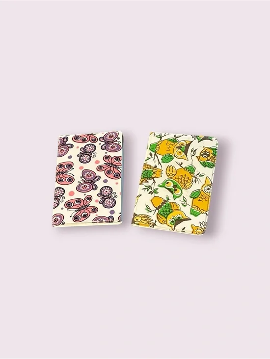 Vintage Set of Two Small Notebook Pads w/Cover Pink Butterfly & Yellow Owl Print