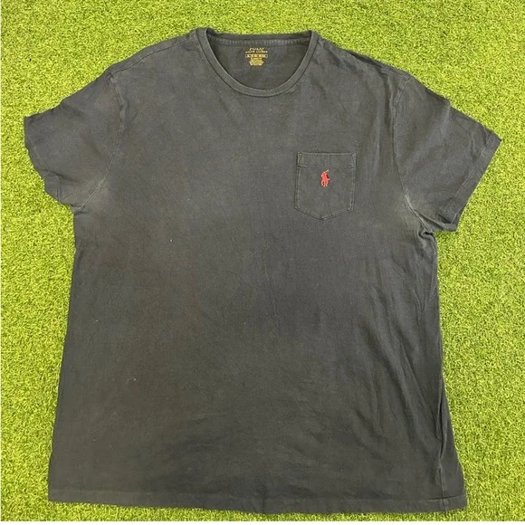 Polo Ralph Lauren Mens XL Black Classic Fit Pocket T-Shirt Red Pony Logo Cotton