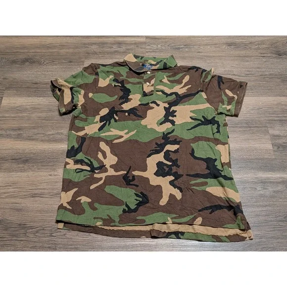 Polo Ralph Lauren Mens Large Camo Polo Shirt Classic Fit Cotton Short Sleeve