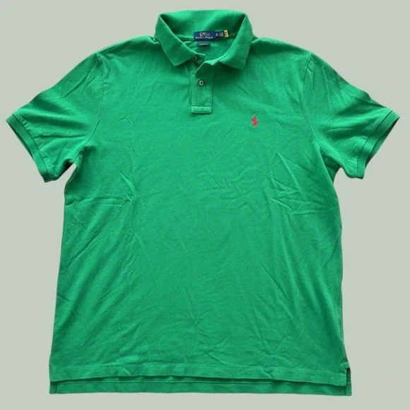 Polo Ralph Lauren Mens Classic Fit Pique Polo Shirt Green Red Pony XL