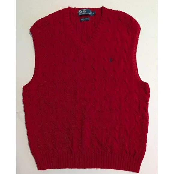 Polo Ralph Lauren Golf Mens XL Red Cable Knit Pima Cotton V-Neck Vest VERY NICE!