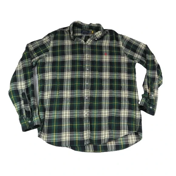 Polo Ralph Lauren Classic Fit Plaid Flannel Shirt Mens XL Green Yellow Cotton