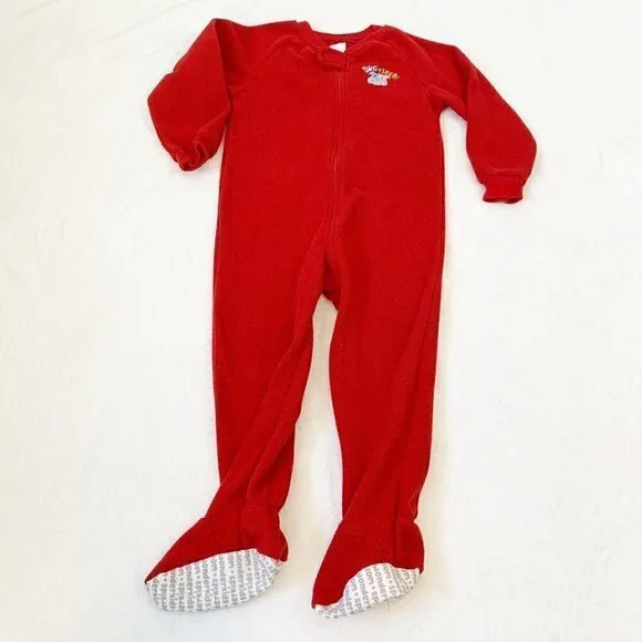 5/$25 Wonderkids Footed Pajamas Kids 4T Red Dog Tired Fleece One‎ Piece Sleeper