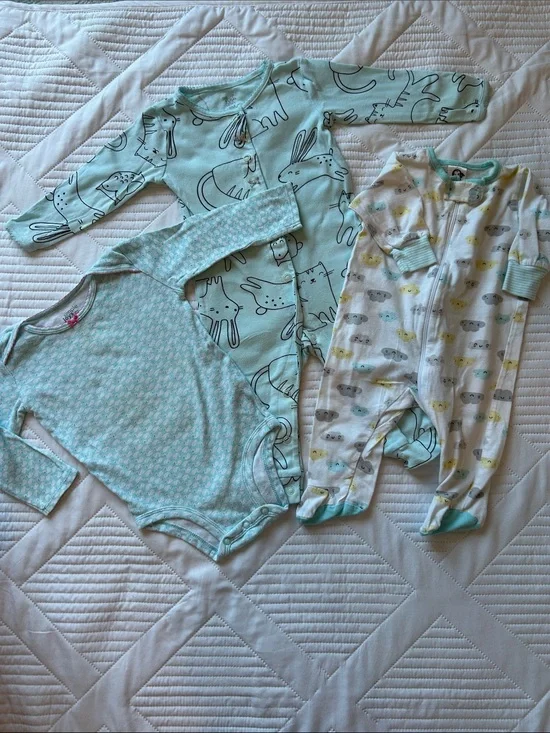 Mint Green Baby Pajama Bundle - 3-Piece Long Sleeve Sleepwear Set