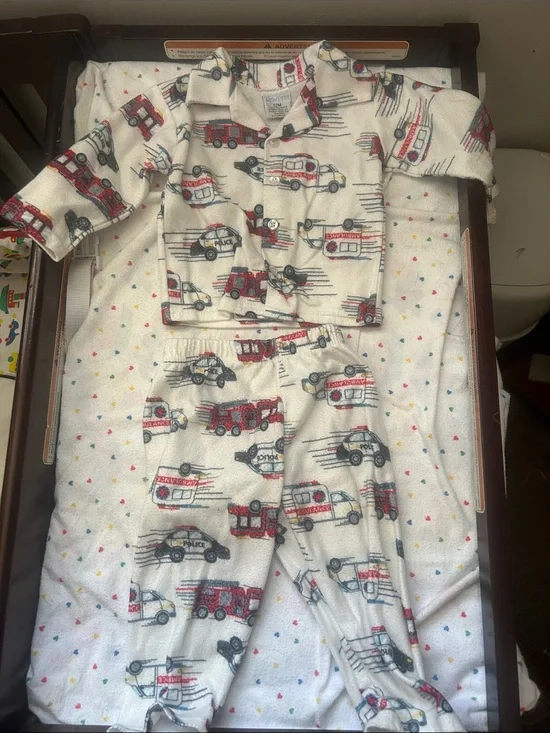 Cozy infant Firetruck Pajama Set - Cream with Red and Black
