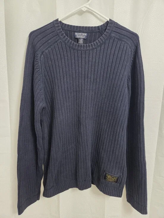 Polo Jeans Company Ralph Lauren Navy Ribbed Crewneck Sweater Size XL