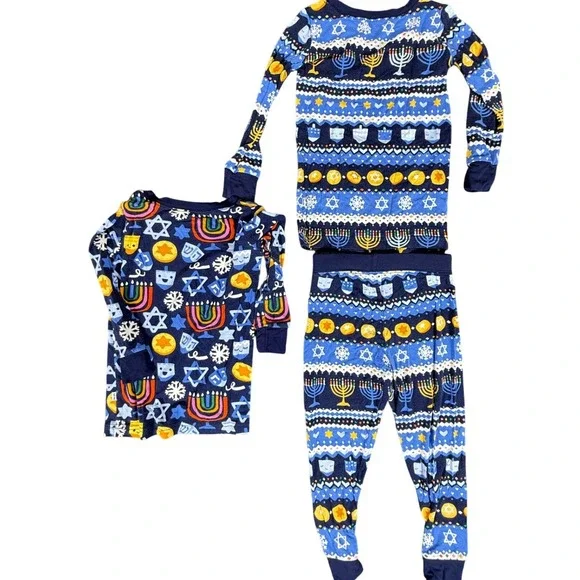 Little Sleepies Pajamas Kids 18-24 Months Blue Hanukkah Lunaluxe Bamboo 3pc‎ Set