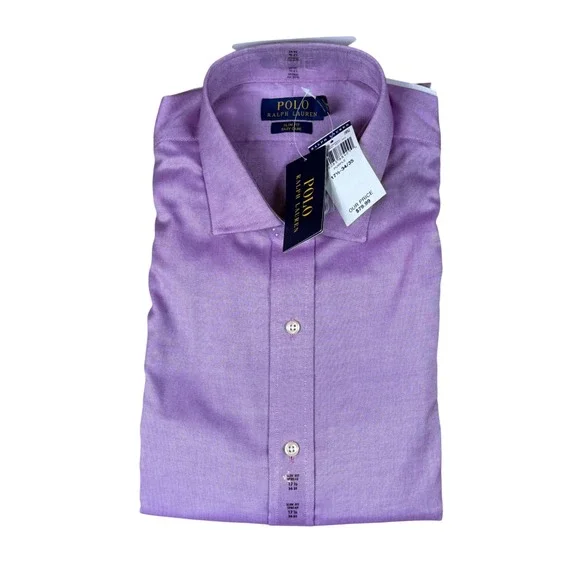 Polo Ralph Lauren Mens Slim Fit Easy Care Dress Shirt Purple 17.5 34/35 NEW