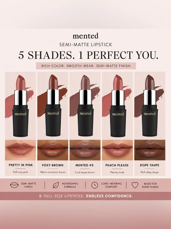 NEW✅ Mented Semi-Matte Lip Color Collection | 5 Full Size Lipsticks $85 Value!