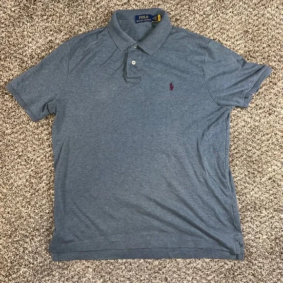 Polo Ralph Lauren Mens Medium Blue Heather Short Sleeve Cotton Polo Tennis Tail