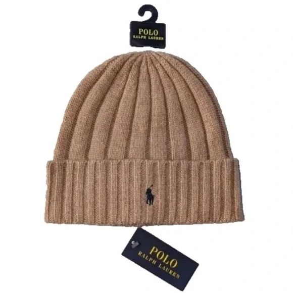 NWT‎ MENS POLO RALPH LAUREN WOOL BLEND BEANIE / CAP~TAN~OS