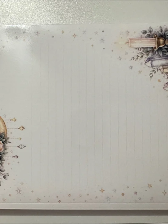 Starry Candle & Moon Floral Lined Notepad - White Background