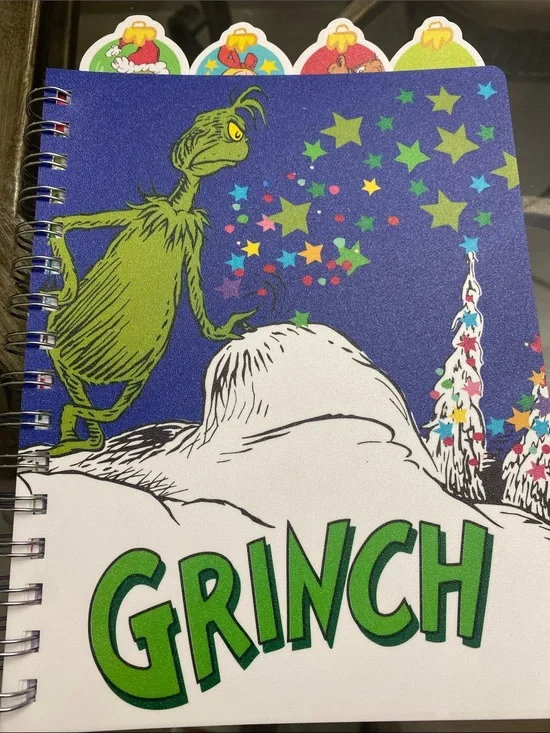 The Grinch Spiral journal Notebook with top tabs 96 sheets. NWT