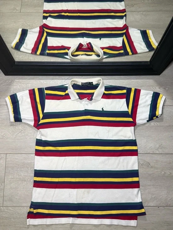 Vintage 1990s Polo Ralph Lauren Embroidered Striped Polo Shirt
