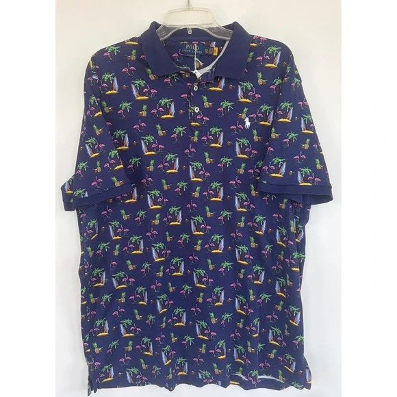 Polo Ralph Lauren Classic Fit Tropical Flamingo Surfboard Polo Shirt Navy XXL