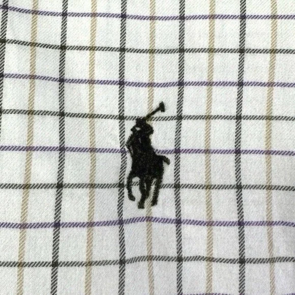POLO RALPH LAUREN Mens  White Blue Plaid Classic Fit Lightweight Flannel Shirt L