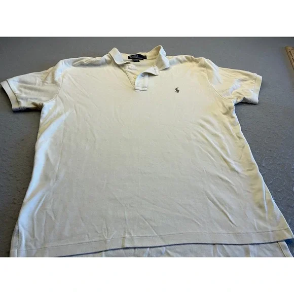 Polo Ralph Lauren Polo Shirt Cream Short Sleeve Cotton Mens Medium Classic Logo
