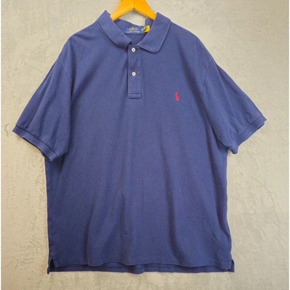 Ralph Lauren Polo Shirt 2XLT Tall Navy Red Pony Rugby Outdoors Men Casual