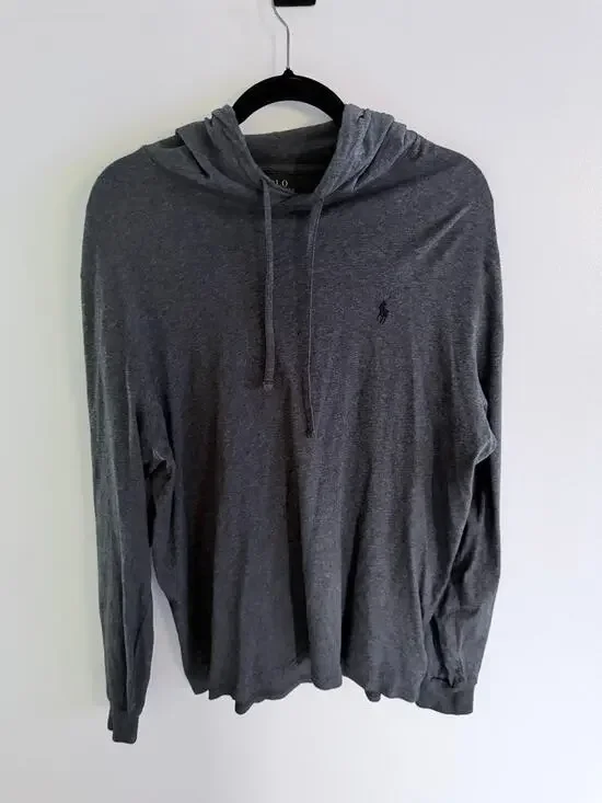 Polo Ralph Lauren Charcoal Gray Jersey Hooded Long Sleeve Shirt-Size L