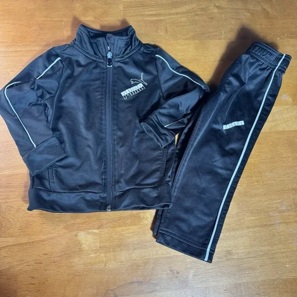 BOYS PUMA TRACKSUIT Sz 2T ZIP UP JACKET AND PANTS 2 PIECE SET BLACK Sport