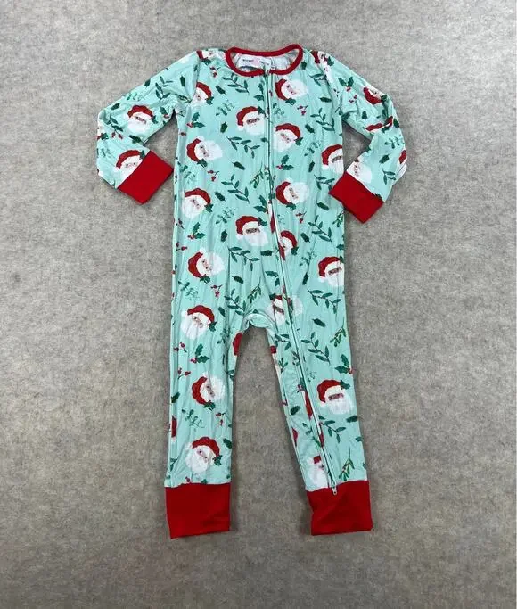Smocked Sweets Mint Santa Claus Bamboo One Piece Pajama Boys Girls Size 4 NEW