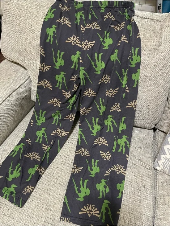 Black pajama Pants with Green Zelda Print