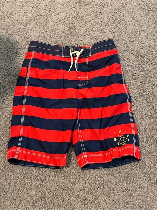 GAP Boys Red and Navy Striped Swim Shorts