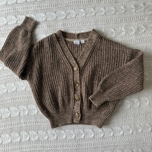 GAP Brown Knit Cardigan Girls Sweater Medium (8)