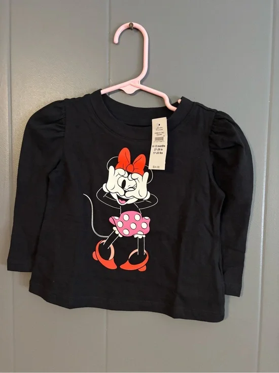 GAP Black Long-Sleeve Minnie Mouse Tee with Pink Polka-Dot Skirt