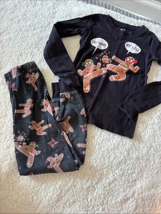 Pj place Kids Black Gingerbread Print Pajama Set - Long Sleeve Sleepwear