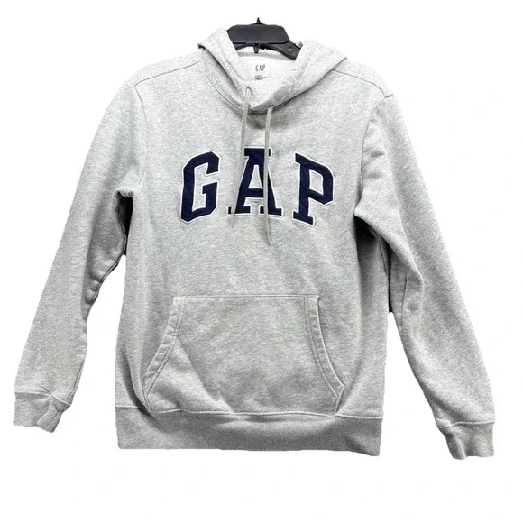 GAP Hoodie Boys XS‎ Gray Pullover Sweatshirt Fleece Logo Kangaroo Pocket Casual