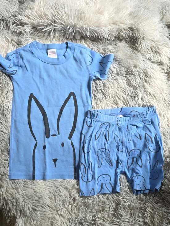 Hanna Andersson Light Blue Bunny Short Sleeve Pajama Set