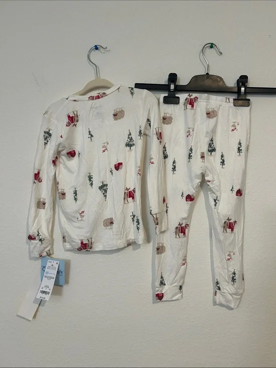 Carter's White Holiday Forest Print Pajama Set with Red & Green Accents