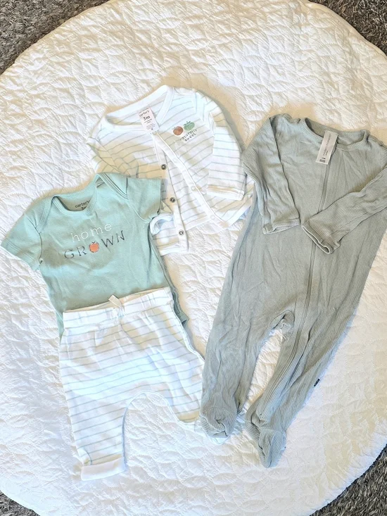 Carter's Mint Green 3-Piece Baby Pajama Set with Stripes