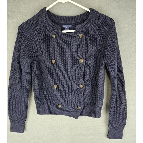GAP Kids Double Breasted Sweater Jacket XL 12 Anchor Brass Buttons Preppy Navy