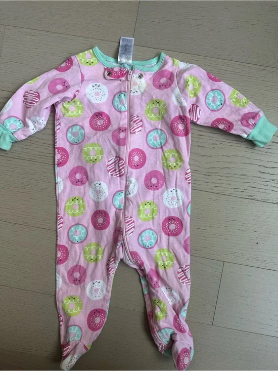 Pink Donut-Print Footed One-Piece for Kids