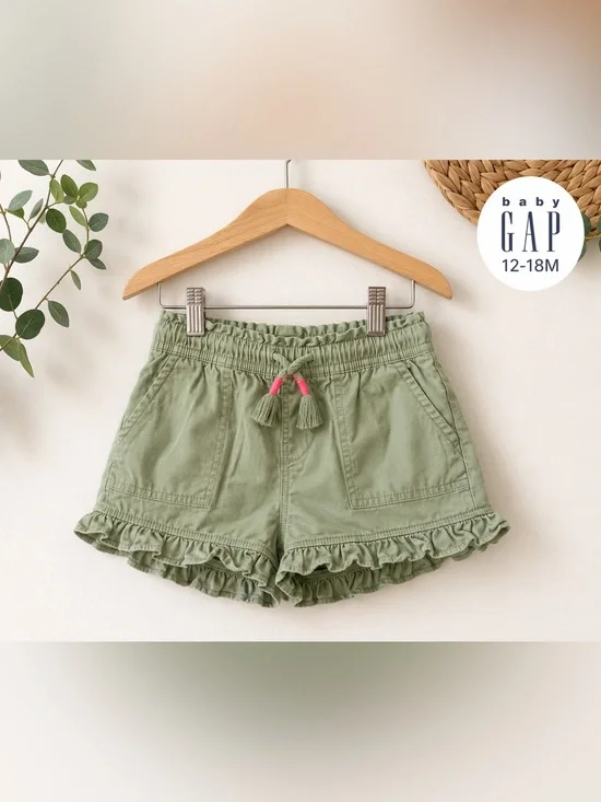 Baby Gap Girls Olive Green Ruffle Shorts 12-18M