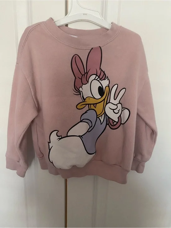 Baby GAP Pink Daisy Duck Graphic Crew Sweatshirt - size 2 years