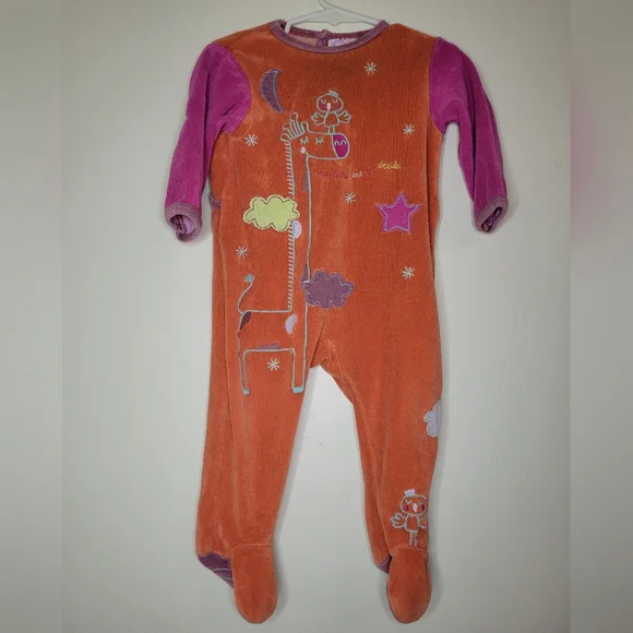 vintage French fleece sleeper, sz 9 - 12 months