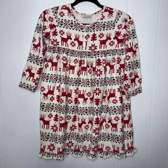 Hanna Andersson Girl’s Flannel Nightgown Dear Deer Christmas Pajamas Size 8