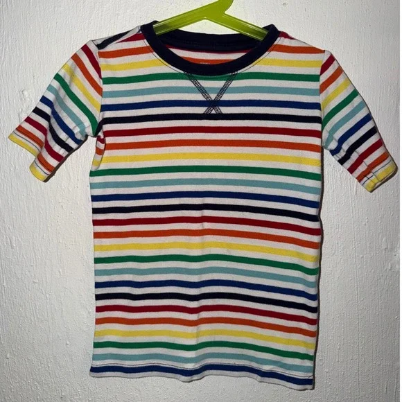 Primary Kids Rainbow Striped Short Sleeve Cotton Pajama Shirt Size 8-9