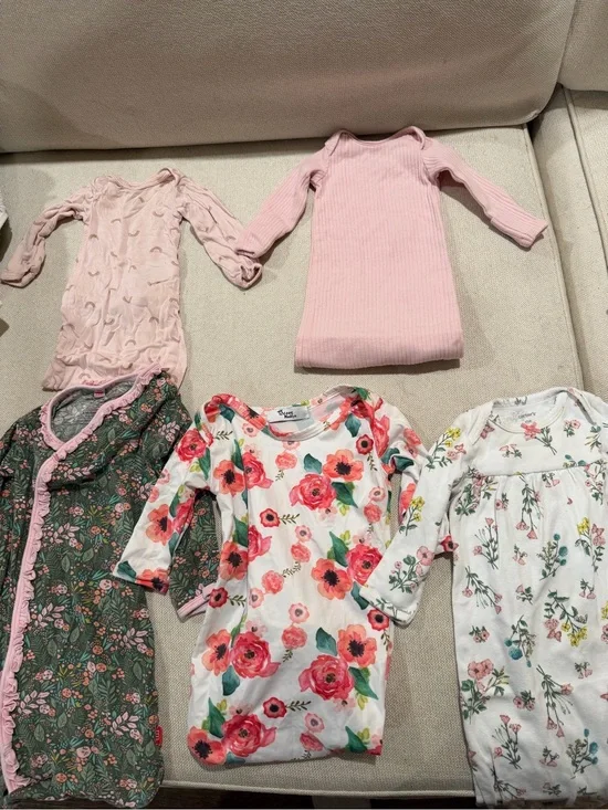 Girls Floral and Pink Long Sleeve Gowns - 5 Pack