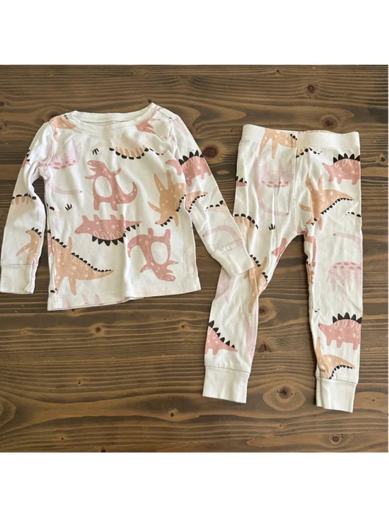 Girls Old Navy Dinosaur Print Pajama Set White Pink Size 2T