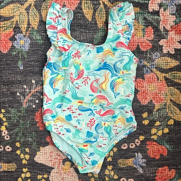 Gap Aqua Mermaid Ruffle One-Piece Swimsuit, Size 3T